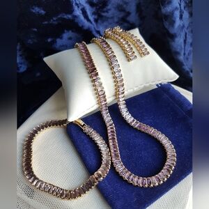 Swarovski Elements Gold Amethyst Purple Emerald-cut Tennis Bracelet NEW